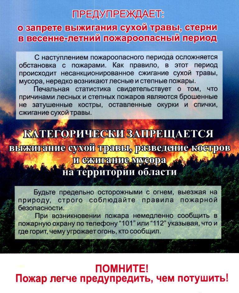 Памятка населению о мерах пожарной безопасности в условиях противопожарного  периода в  Воронежской области..